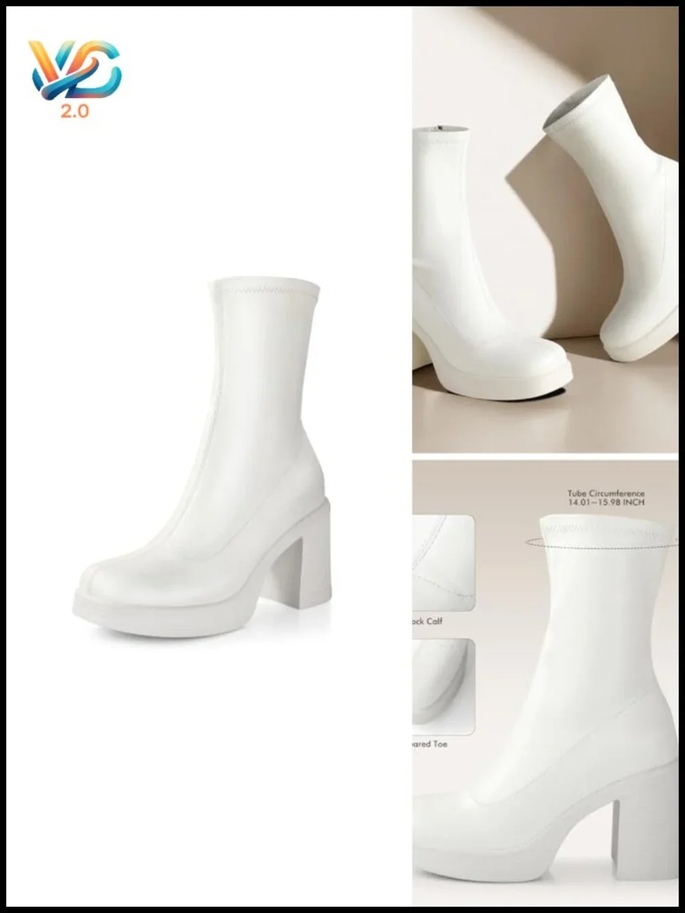 Chunky High Heels Platform Ankle Boots Square Toe Side Zipper Gogo Boots PU